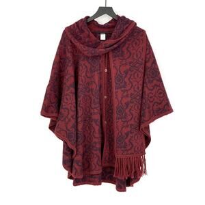 NOVICA Peruvian Ruana Alpaca Blend Knit Poncho Burgundy Purple OS